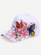Romwe White Embroidered Cotton Baseball Hat