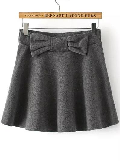 Romwe Bow Pleated Grey Skirt Shorts