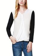 Romwe V Neck Wrap Chiffon Black White Blouse