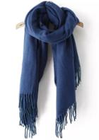 Romwe Solid-colored Tassel Scarf-blue