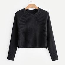 Romwe Solid Raglan Sleeve Crop Sweater