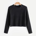 Romwe Solid Raglan Sleeve Crop Sweater