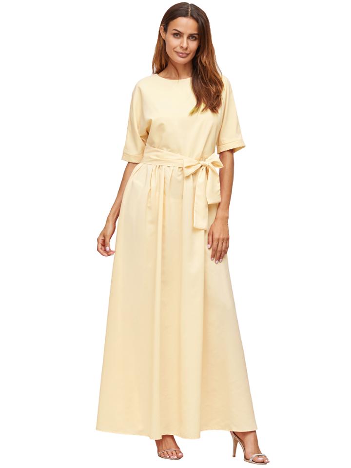 Romwe Apricot Tie Front Detail Maxi Dress