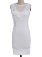 Romwe Sleeveless Lace Insert Bodycon White Dress