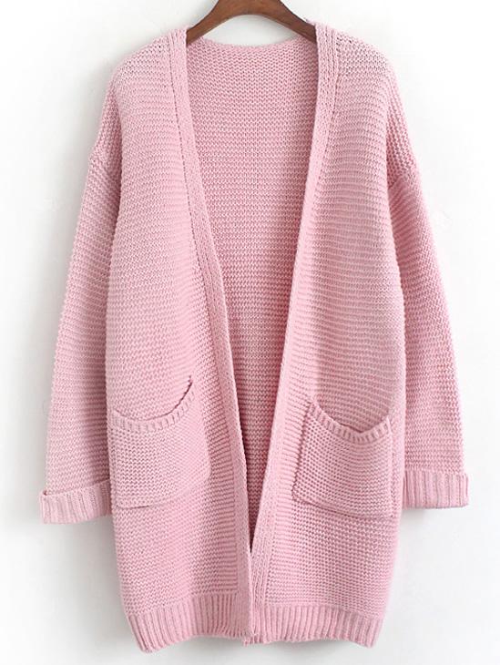 Romwe Long Sleeve Open Front Pockets Coat