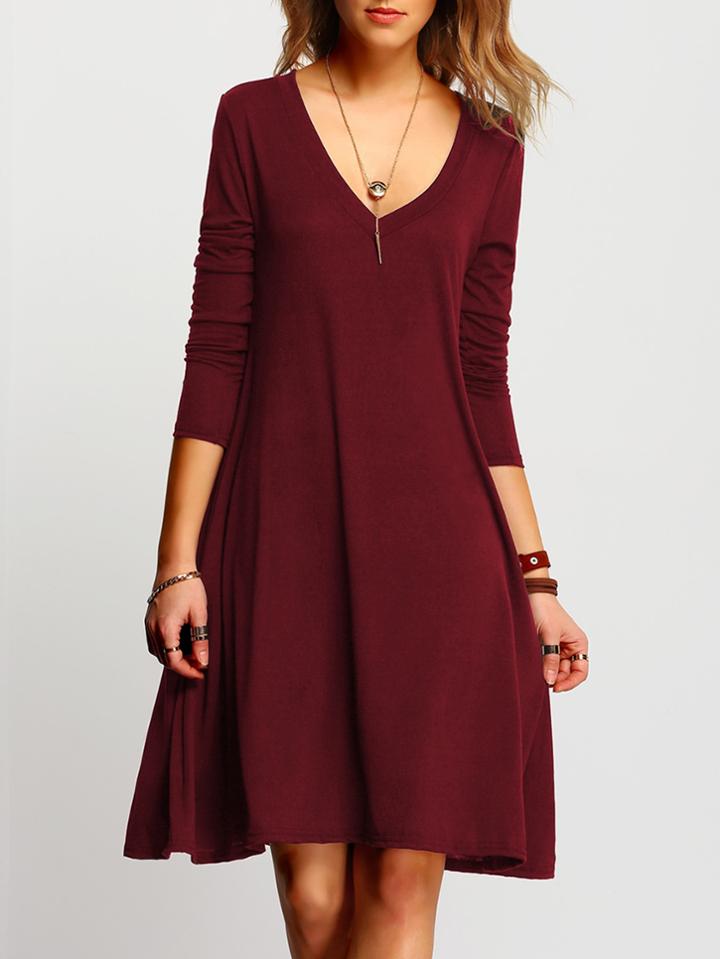 Romwe V Neckline Swing Dress