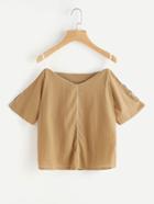 Romwe Open Shoulder Split Sleeve Pleated Top