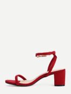 Romwe Red Faux Suede Ankle Strap Chunky Sandals