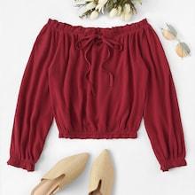 Romwe Frill Self Tie Off The Shoulder Blouse