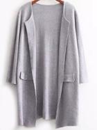 Romwe Open Front Pockets Grey Coat