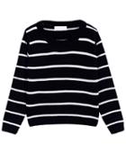 Romwe Striped Crop Knit Black Sweater