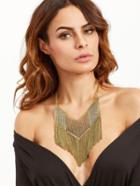 Romwe Antique Gold Chain Fringe Hollow Out Statement Necklace