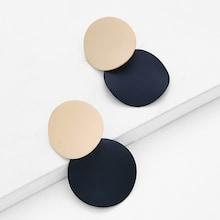 Romwe Two Tone Round Flake Drop Earrings 1pair
