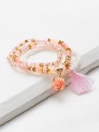 Romwe Tassel & Flower Detail Elastic Beaded Bracelet
