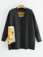 Romwe Graphic Print Button Up Cardigan