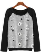 Romwe Contrast Long Sleeve Crochet Sweatshirt