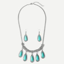Romwe Waterdrop Stone Decor Necklace & Earrings