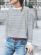 Romwe Black White Round Neck Striped T-shirt