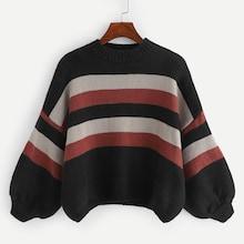 Romwe Bishop Sleeve Colorblock Jumper