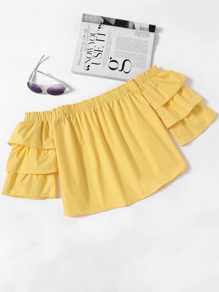 Romwe Bardot Frill Trim Tiered Sleeve Top