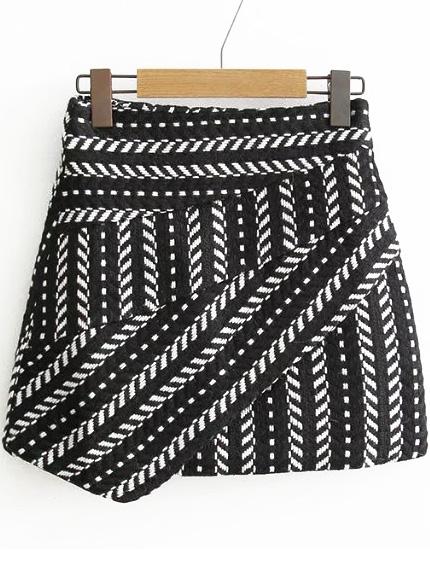 Romwe Black Tribal Pattern Asymmetrical Skirt