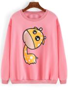 Romwe Giraffe Print Pink Sweatshirt