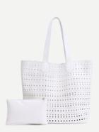 Romwe White Pu Hollow Out Tote Bag With Clutch