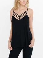 Romwe Black Caged Cami Top