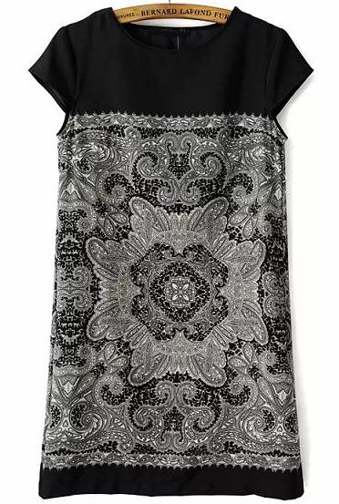 Romwe Black Cap Sleeve Lace Straight Dress