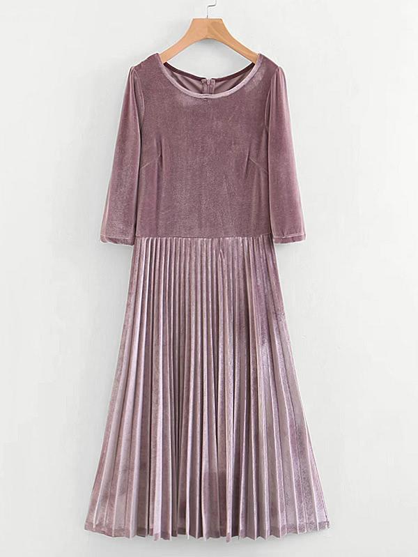 Romwe Pleated Velvet Dress