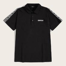 Romwe Guys Lettering Tape Sleeve Embroidery Polo Shirt