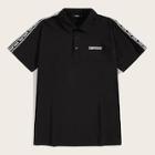 Romwe Guys Lettering Tape Sleeve Embroidery Polo Shirt