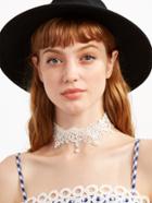 Romwe White Faux Pearl Floral Lace Choker Necklace