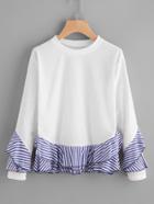Romwe Contrast Striped Frill Trim Sweatshirt