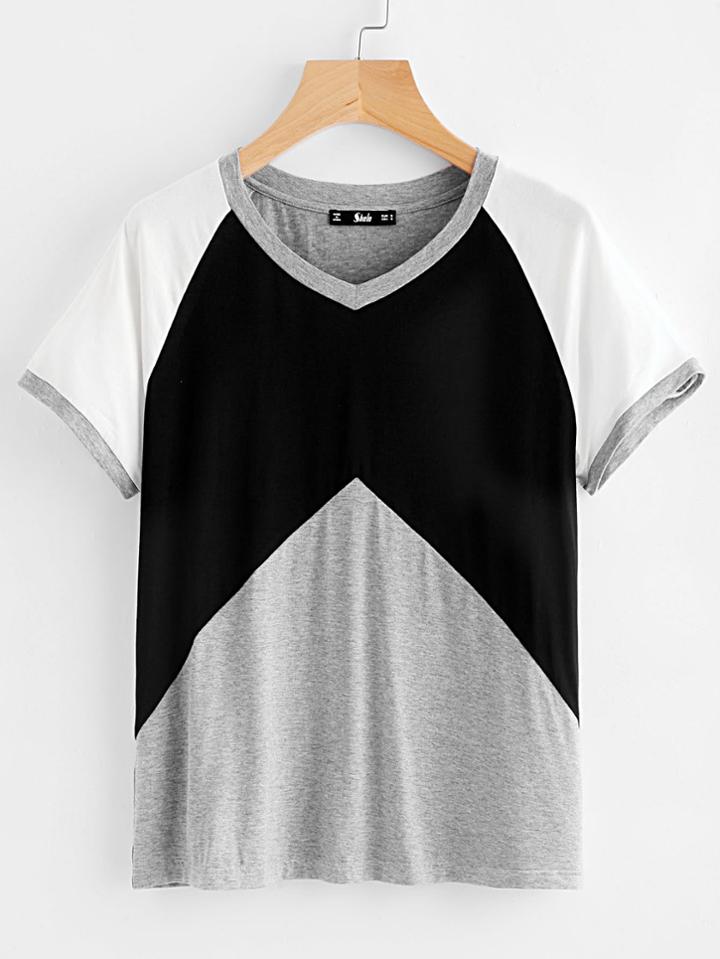 Romwe Heather Knit Raglan Sleeve Cut And Sew Tee