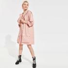Romwe Single Breasted Flap Pocket Drawstring Hooded Coat