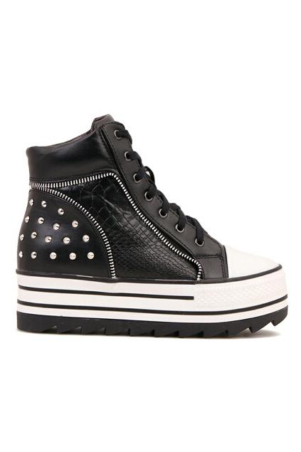 Romwe Black Zippered & Rivet Plimsolls