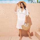 Romwe Deep V Neck  Sheer Lace Cover Up