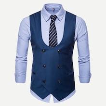 Romwe Guys Solid Double Breasted Pointed Hem Vest