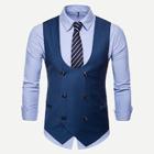 Romwe Guys Solid Double Breasted Pointed Hem Vest