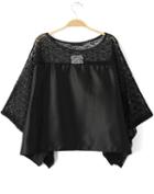 Romwe Black Round Neck Sheer Lace Crop Blouse