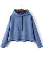 Romwe Blue Drawstring Hooded Crop Sweatshirt