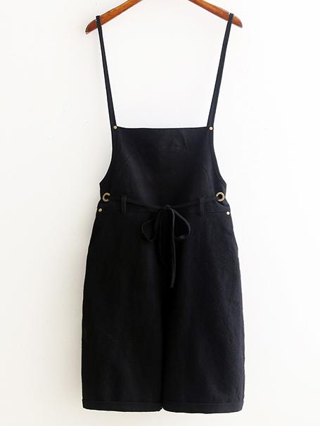 Romwe Black Spaghetti Strap Self Tie Roll Up Pants