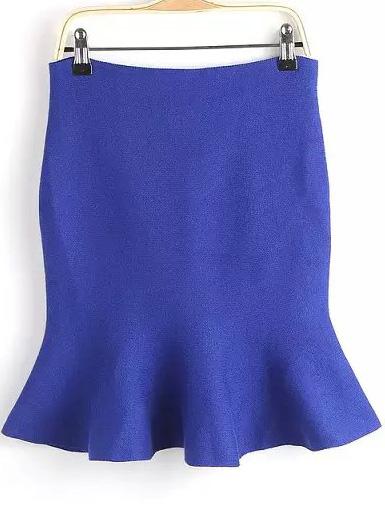 Romwe Knit Mermaid Hem Blue Skirt