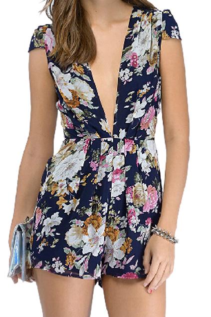 Romwe V-neck Pleated Sexy Playsuit