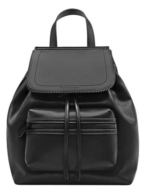 Romwe Black Zipper Drawstring Pu Backpacks