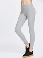 Romwe Heather Grey Letter Embroidered Leggings