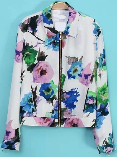 Romwe Lapel Floral Crop Jacket