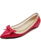 Romwe Red Point Toe With Bow Flat Shoes