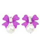 Romwe Cheap Small Colored Bow With Fake Pearl Stud Earrings